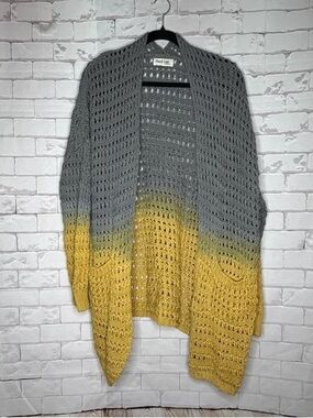 Peach Love California Gray to Yellow Ombre Open-Front Crochet Cardigan